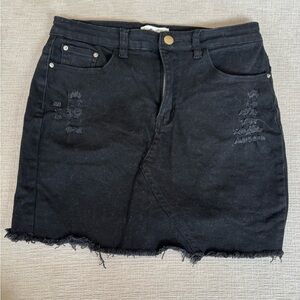 Edgy Black Frayed Mini Skirt